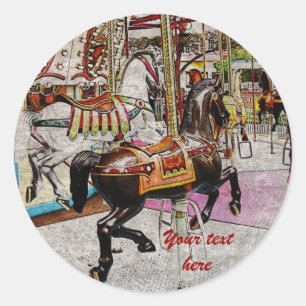 Adesivo Redondo cavalo do carrossel do vintage