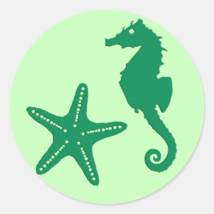 Adesivo Redondo Cavalo-do-mar e Starfish, Emerald & Pastel Green 