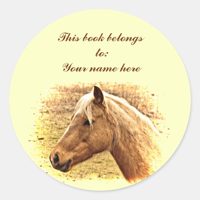 Adesivo Redondo Cavalo Dourado e castanho no vale-sol (Frente)