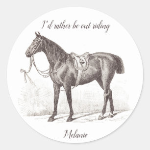 Adesivo Redondo Cavalo equestre retro engraçado