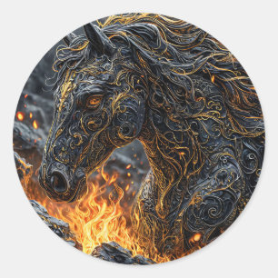 Adesivo Redondo Cavalo Fantasia de Garanhão Fiery Desenho de Arte
