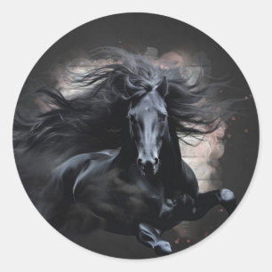 Adesivo Redondo Cavalo Frísio Preto