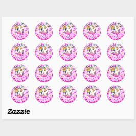 Adesivo Redondo Cavalo Mágico Arco-íris Dança Pose Donut Rosa Cong