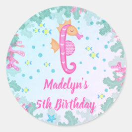 Adesivo Redondo Cavalo-marinho Sob O Aniversário Do Mar