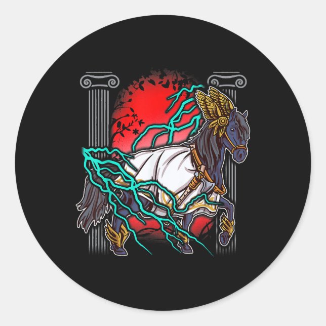 Adesivo Redondo Cavalo Mitos Gregos Zeus Deuses Antigos Equine Lig (Frente)