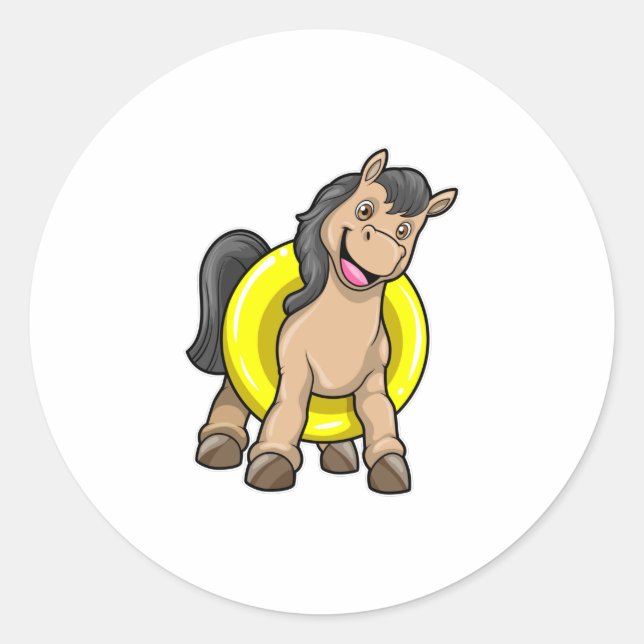 Adesivo Redondo Cavalo na praia com anel de Natação (Frente)