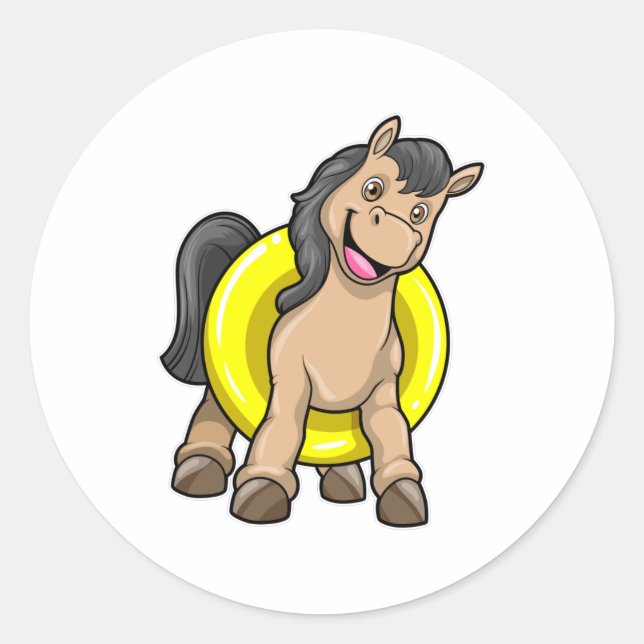 Adesivo Redondo Cavalo na praia com anel de Natação (Frente)