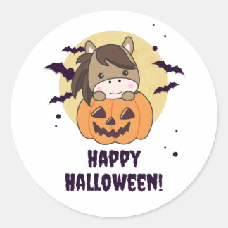 Adesivo Redondo Cavalo Na Pumpkin De Cavalos Doce Feliz Dia das Br