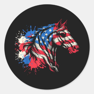Adesivo Redondo Cavalo patriótico arte splash bandeira americana P