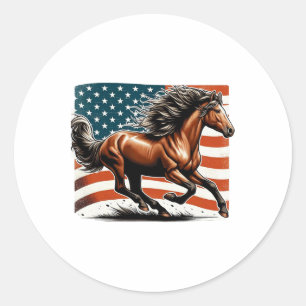 Adesivo Redondo Cavalo Patriótico de Bandeira Americana Andando Lo