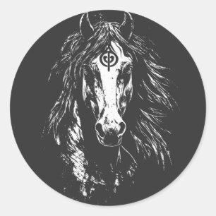 Adesivo Redondo Cavalo Preto e Branco – Elegante Equestre De
