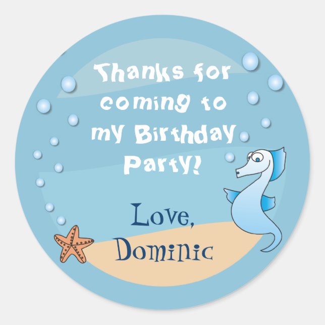 Adesivo Redondo Cavalo Sob O Mar Obrigado Vinhetas (Frente)