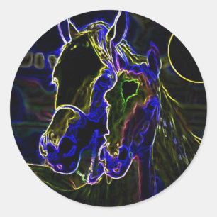 Adesivo Redondo Cavalos de Blacklight