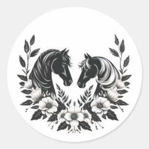 Adesivo Redondo Cavalos de Casamento e Flores do País
