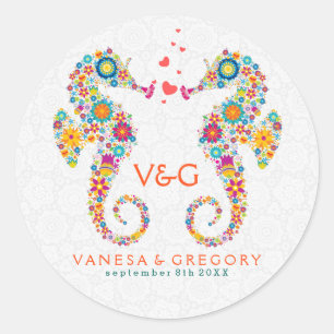 Adesivo Redondo Cavalos de mar retros coloridos bonitos do amor