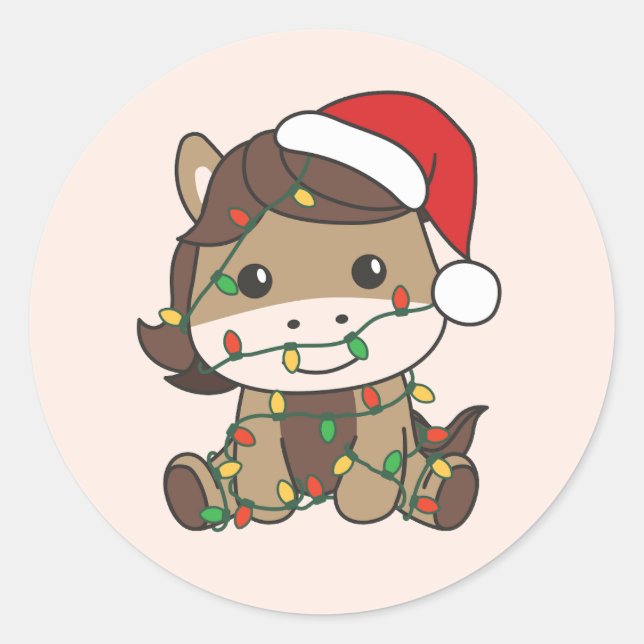 Adesivo Redondo Cavalos de Natal, Animais de inverno, Cavalos de F (Frente)