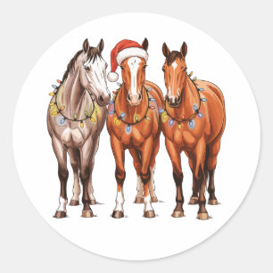 Adesivo Redondo Cavalos de Natal Cowboy Ocidental Chapéu do Papai