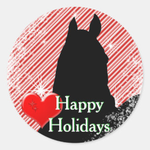 Adesivo Redondo Cavalos do Coração I Feriado (Candy Cane Bkgrd)