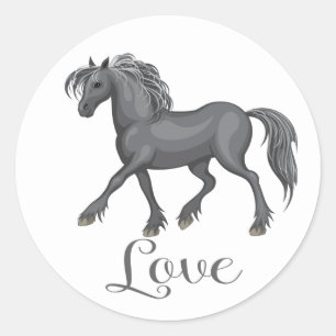 Adesivo Redondo Cavalos Fofos Amor Equestre Cavalos Cinza Pôneis