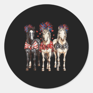 Adesivo Redondo Cavalos Fogo Patriótico de Bandeira Americana