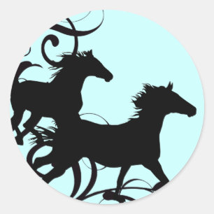 Adesivo Redondo Cavalos Selvagens Pretos