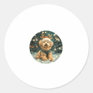 Adesivo Redondo Cavapoo Reindeer Cachorro Santa Hat Cute Holi