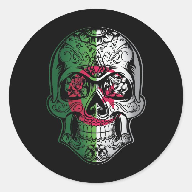 Adesivo Redondo Caveira Argélia E Bandeira Rosa (Frente)