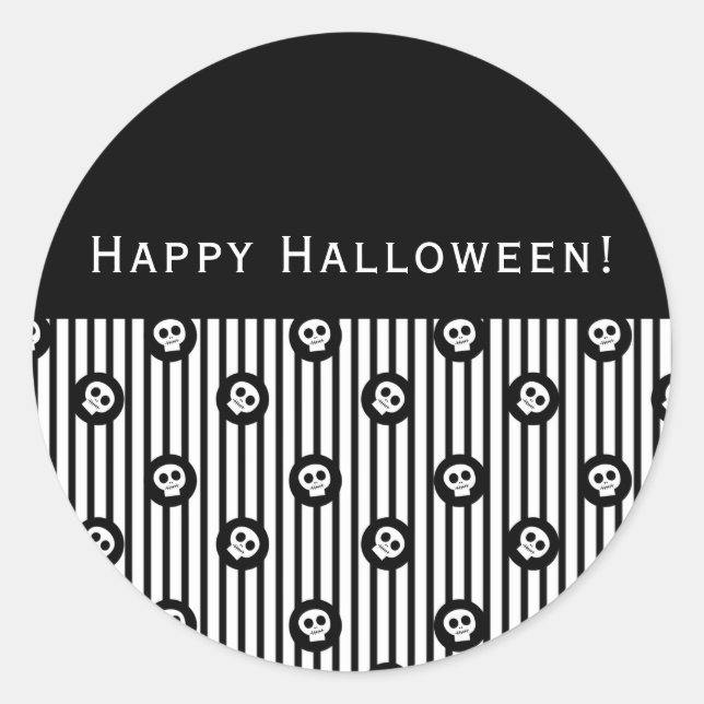 Adesivo Redondo Caveira Caprichosa Preto & Branco Pontos e Listras (Frente)