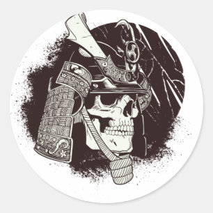 Adesivo Redondo Caveira Com Capacete De Samurai