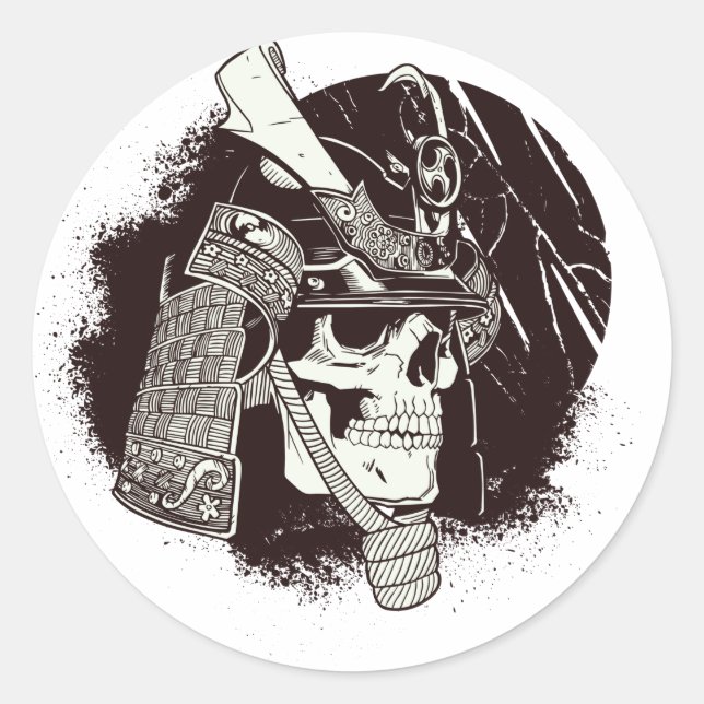 Adesivo Redondo Caveira Com Capacete De Samurai (Frente)