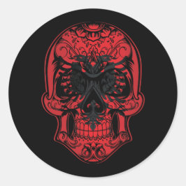 Adesivo Redondo Caveira Da Albânia E Bandeira Rosa