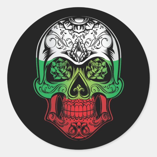 Adesivo Redondo Caveira Da Bulgária E Bandeira Rosa (Frente)