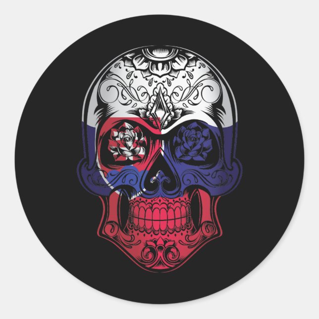 Adesivo Redondo Caveira Da Eslováquia E Bandeira Rosa (Frente)