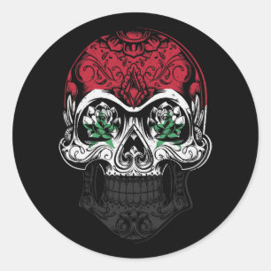 Adesivo Redondo Caveira Da Síria E Bandeira De Rosas