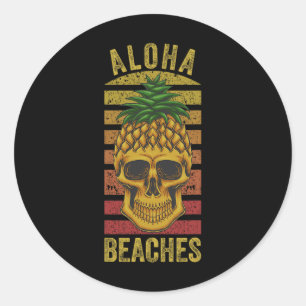 Adesivo Redondo Caveira de Abacaxi Havaiana Aloha Bebe Engraçado H