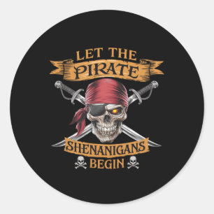 Adesivo Redondo Caveira De Halloween Que Comecem Os Piratas Shenan