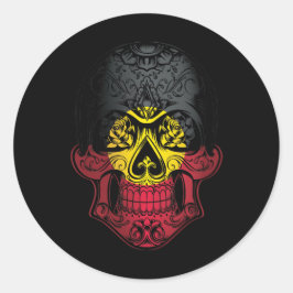 Adesivo Redondo Caveira De Origem E Bandeira De Rosas