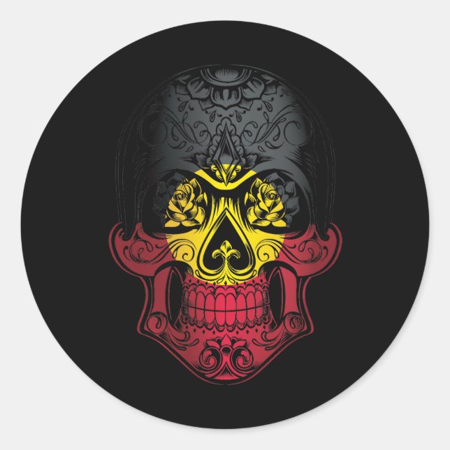 Adesivo Redondo Caveira De Origem E Bandeira De Rosas (Frente)