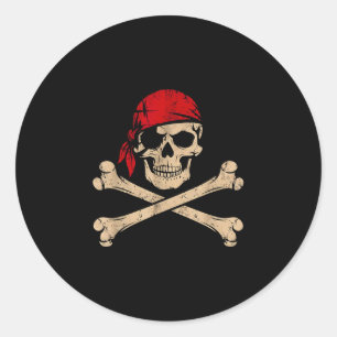 Adesivo Redondo Caveira de pirata com bandana vermelha esqueleto h