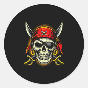 Adesivo Redondo Caveira de pirata e ossos cruzados esqueleto hallo