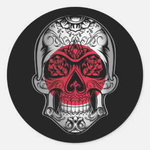 Adesivo Redondo Caveira Do Japão E Bandeira De Rosas
