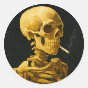 Adesivo Redondo Caveira Dourada Fumando – Única Inspirada em Van G