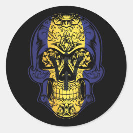 Adesivo Redondo Caveira E Bandeira De Rosas De Barbados