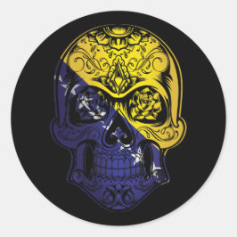 Adesivo Redondo Caveira E Bandeira Rosas Da Bósnia-Herzegovina