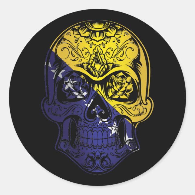 Adesivo Redondo Caveira E Bandeira Rosas Da Bósnia-Herzegovina (Frente)