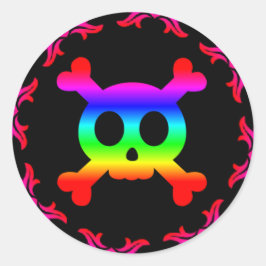 Adesivo Redondo Caveira e Crossbones Rainbow Sticker