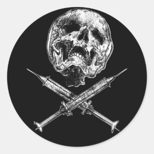 Adesivo Redondo Caveira e Seringas