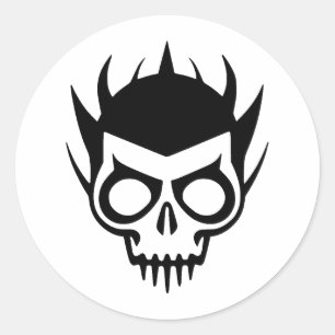 Adesivo Redondo Caveira em preto e branco minimalista