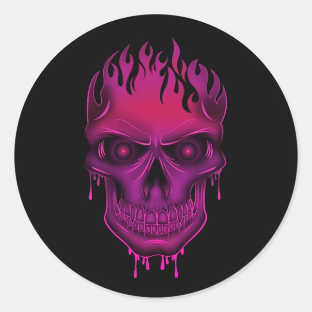 Adesivo Redondo Caveira Flame - Rosa Quente (Frente)