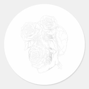 Adesivo Redondo Caveira Flor E Rosa Tatuagem Gráfico Arte Floral I